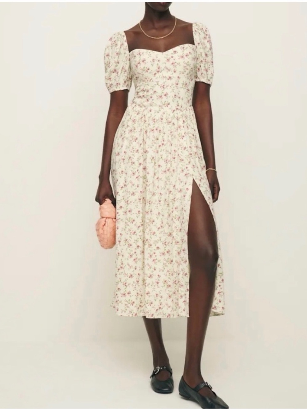 Reformation Ladonna Floral Midi Dress with Puff Sleeve